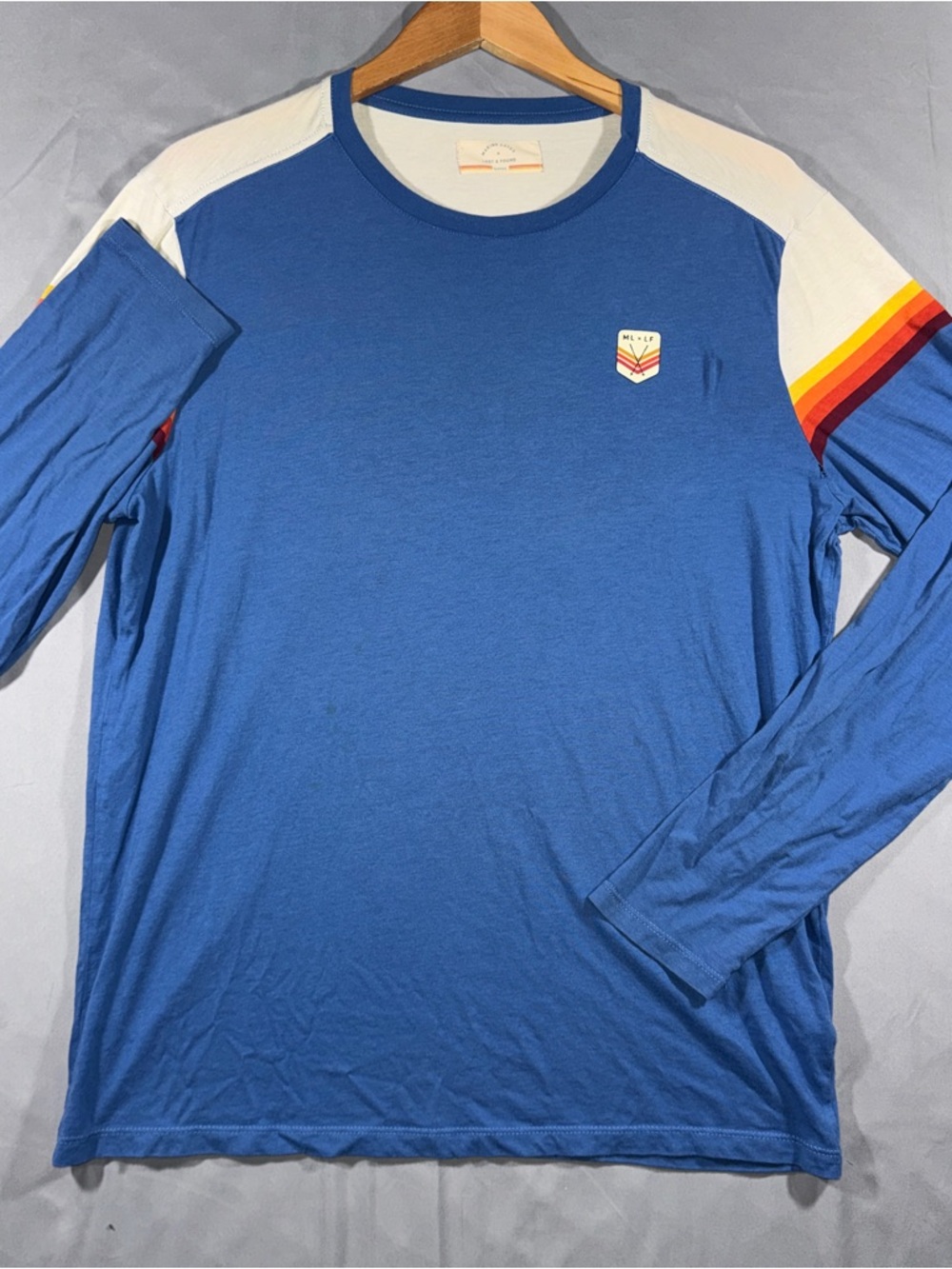 Marine Layer Lost & Found Shirt Mens Large Blue Long Sleeve Retro Stripe Tee